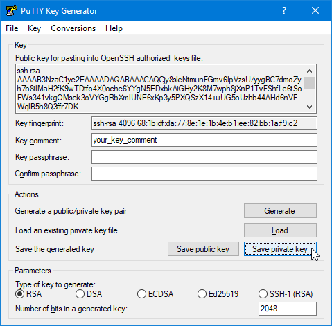 Use PuTTYgen to convert ssh-rsa PEM files to .ppk files