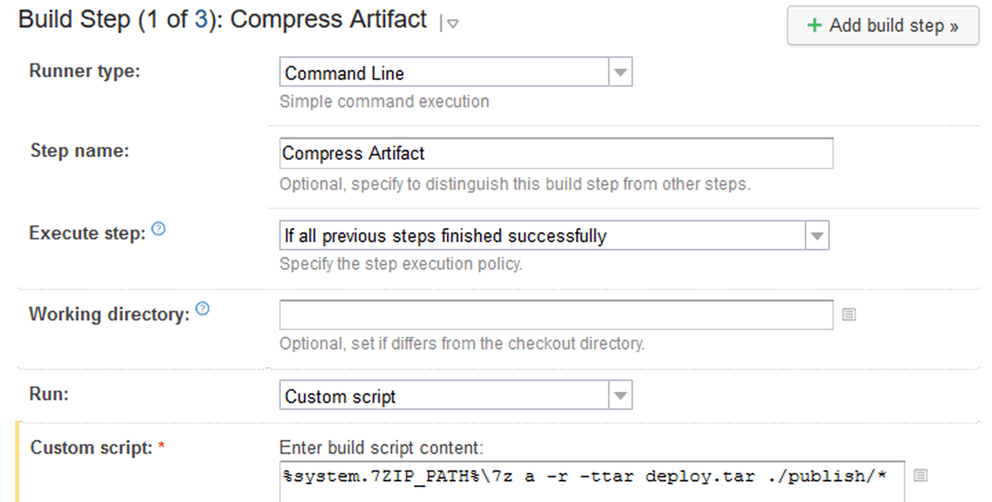 Compress Artifacts Build Step