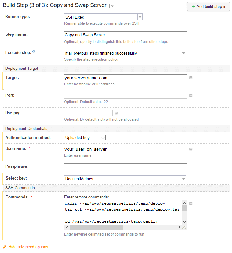 SSH Exec Extract and Swap Build Step