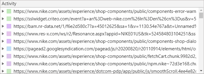 A list of the diverse set of scripts executing on Nike.com.