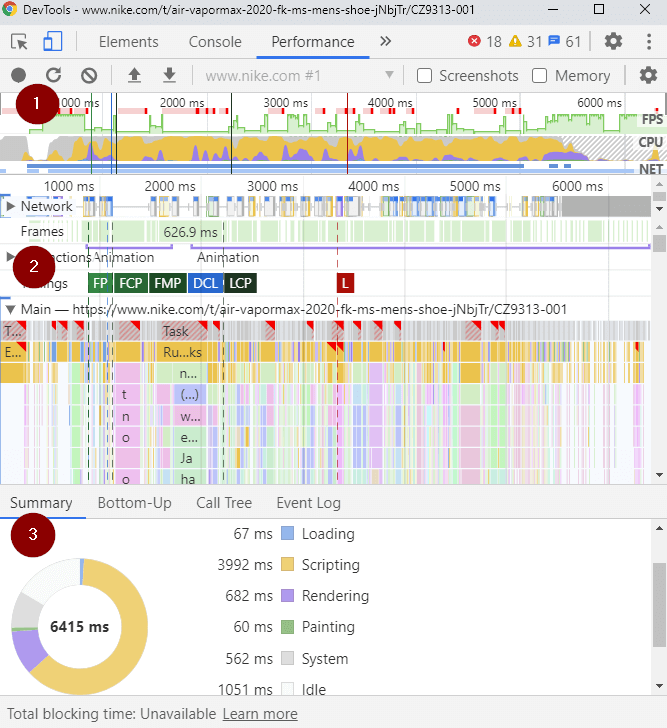 Performance profile for our page load.